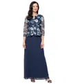 Alex Evenings Floral Embroidered Mock Two-piece Gown With Jacket In Blue