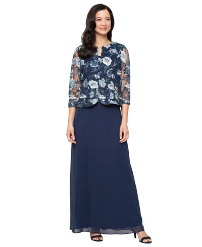 ALEX EVENINGS PETITE STRETCH TULLE JACKET DRESS