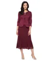 Alex Evenings Petite Tea-length Textured Jacquard Dress And Jacket In Burgundy