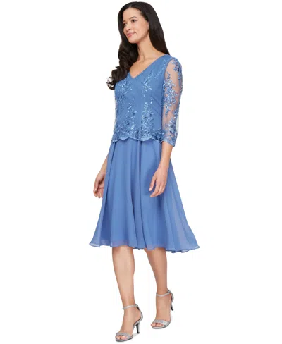 Alex Evenings Floral Embroidered Mock Two-piece Dress In Cornflower