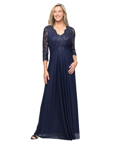 Alex Evenings Petite V-neck A-line Gown In Blue