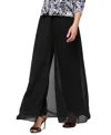 Alex Evenings Wide Leg Pants With Mesh Skirt Overlay In Black