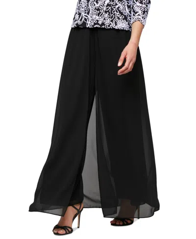 Alex Evenings Petite Wide-leg Chiffon-overlay Pants In Black