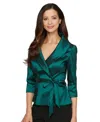 Alex Evenings Brushed Satin Tie Waist Blouse In Green