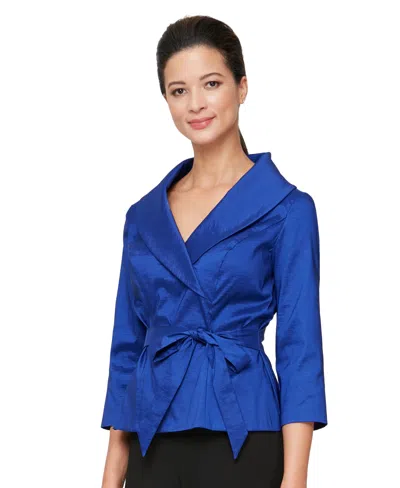 Alex Evenings Petites V-neck 3/4-sleeve Top In Blue