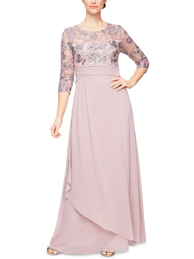 Alex Evenings Petites Womens Chiffon Embroidered Evening Dress In Pink