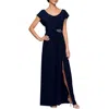Alex Evenings Petites Womens Cowl Neck Embellished Evening Dress In Blue