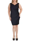 ALEX EVENINGS PETITES WOMENS EMBELLISHED RUCHED COCKTAIL DRESS