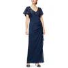 Alex Evenings Plus Size Embroidered-sequin Empire-waist Gown In Blue