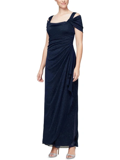 Alex Evenings Petites Womens Glitter Prom Evening Dress In Blue