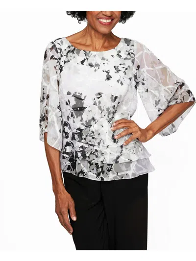 Alex Evenings Petites Womens Printed Tiered Blouse In White