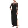 Alex Evenings Petites Womens Rhinestone Illusion Evening Dress In Black