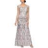 Alex Evenings Petites Womens Sequin Embroidered Evening Dress In Grey