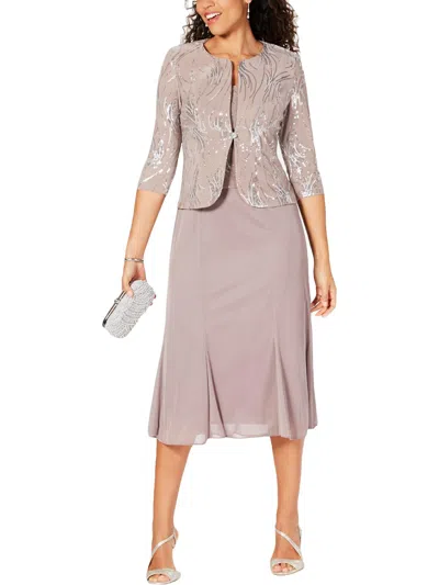 Alex Evenings Sequined A-line Midi Dress And Jacket In Pewter