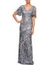 Alex Evenings Sequin Lace Cold Shoulder Trumpet Gown In Silver