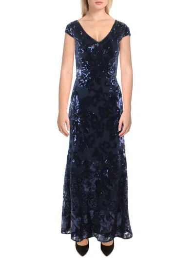 Alex Evenings Petites Womens Sequined Long Evening Dress In Blue