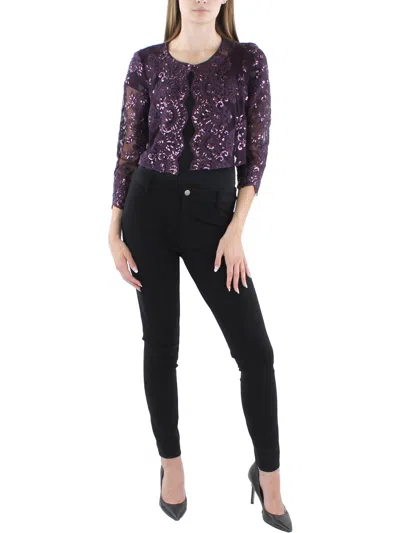 Alex Evenings Petites Womens Sequined Scalloped Bolero In Purple