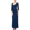 Alex Evenings Petites Womens Sweetheart Glitter Formal Dress In Blue