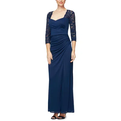 Alex Evenings Petites Womens Sweetheart Glitter Formal Dress In Blue