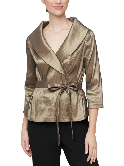 Alex Evenings Petites Womens Taffeta Belted Blouse In Gold