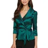 Alex Evenings Brushed Satin Tie Waist Blouse In Green