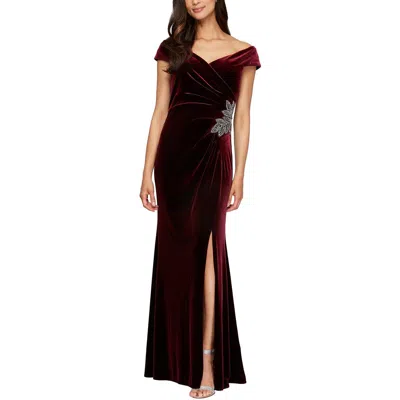 Alex Evenings Petites Womens Velvet Embroidered Evening Dress In Pink