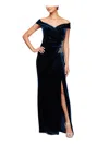 Alex Evenings Petites Womens Velvet Embroidered Evening Dress In Blue