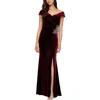 Alex Evenings Petites Womens Velvet Embroidered Evening Dress In Red