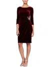 ALEX EVENINGS PETITES WOMENS VELVET PLEATED COCKTAIL AND PARTY DRESS
