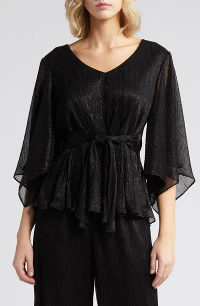 Alex Evenings Peyton Metallic Knot Blouse In Black