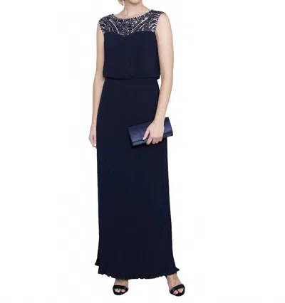 Alex Evenings Pleated Bead Neck Dress In Navy In Blue