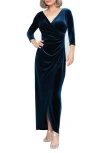 Alex Evenings Pleated Long Sleeve Velvet Gown In Imperial