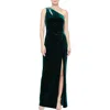 Alex Evenings Pleated One-shoulder Velvet Sheath Gown In Forest