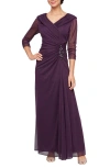 Alex Evenings Pleated Portrait Collar Chiffon Gown In Purple