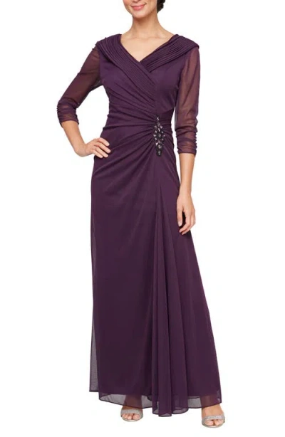 Alex Evenings Pleated Portrait Collar Chiffon Gown