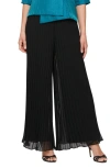 Alex Evenings Pleated Wide Leg Chiffon Pants In Black