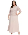 Alex Evenings Plus Sequined Scalloped Edge Lace Top Gown