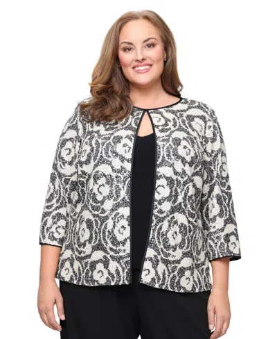 Alex Evenings Plus Size 2-piece 3/4-sleeve Patterned Cami And Jacket In White