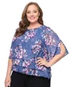 Alex Evenings Plus Size 3/4-sleeve Chiffon Top In Blue