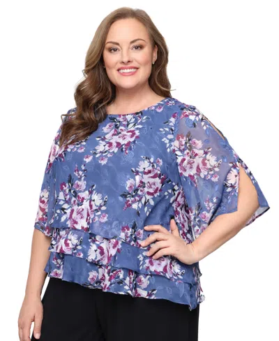 Alex Evenings Plus Size 3/4-sleeve Chiffon Top In Blue