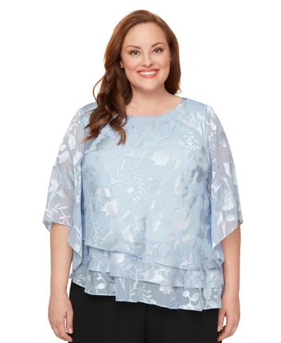 Alex Evenings Plus Size 3/4-sleeve Scoop Neck Top In Blue