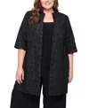 Alex Evenings Plus Size 3/4-sleeve Textured Jacquard Top And Jacket Twinset In Black