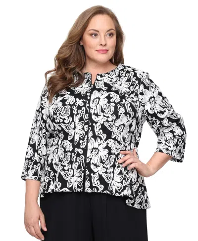 Alex Evenings Plus Size 3/4-sleeve Zip-front Top