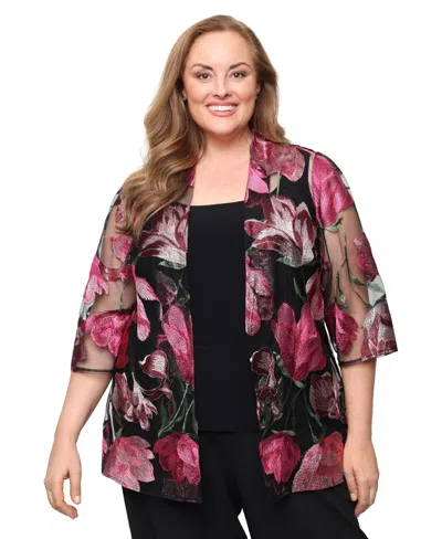 Alex Evenings Plus Size 3/4-length-sleeve Jacket And Sleeveless Top, 2-piece Set In Multi