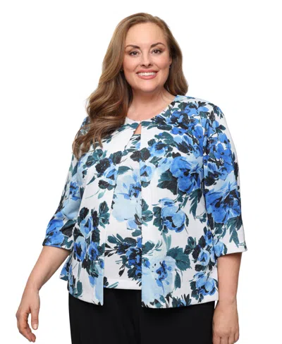 Alex Evenings Plus Size 3/4-sleeve Jacket And Scoop Neck Top, 2-piece Set In Multi