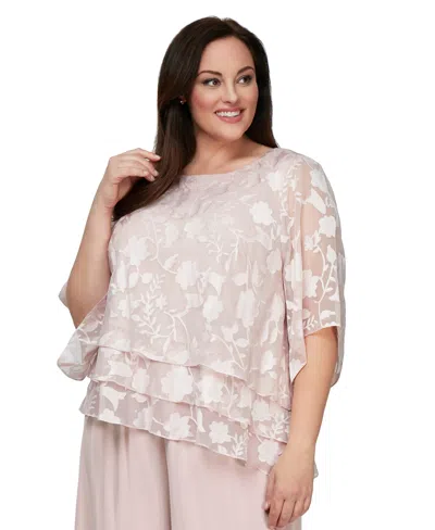 Alex Evenings Plus Size 3/4-sleeve Scoop Neck Top In Neutral