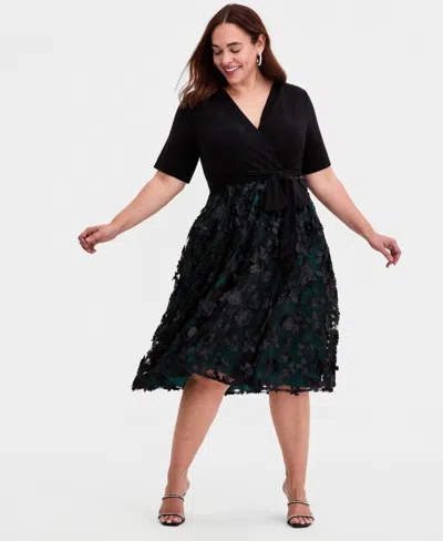 Alex Evenings Plus Size 3d Floral A-line Dress In Black