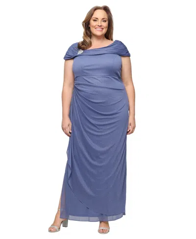 Alex Evenings Plus Size A-line Ruched Ball Gown In Blue