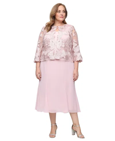 Alex Evenings Plus Size A-line Dress With Lace Mock Jacket In Pink