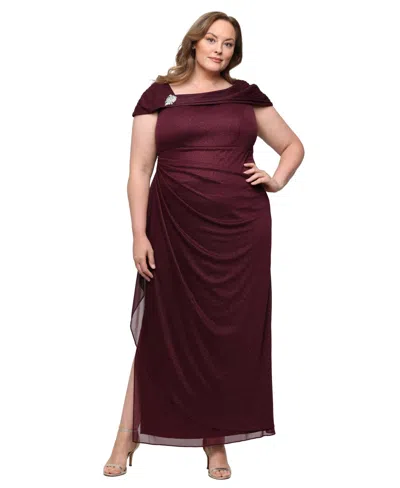 Alex Evenings Plus Size A-line Ruched Ball Gown In Burgundy